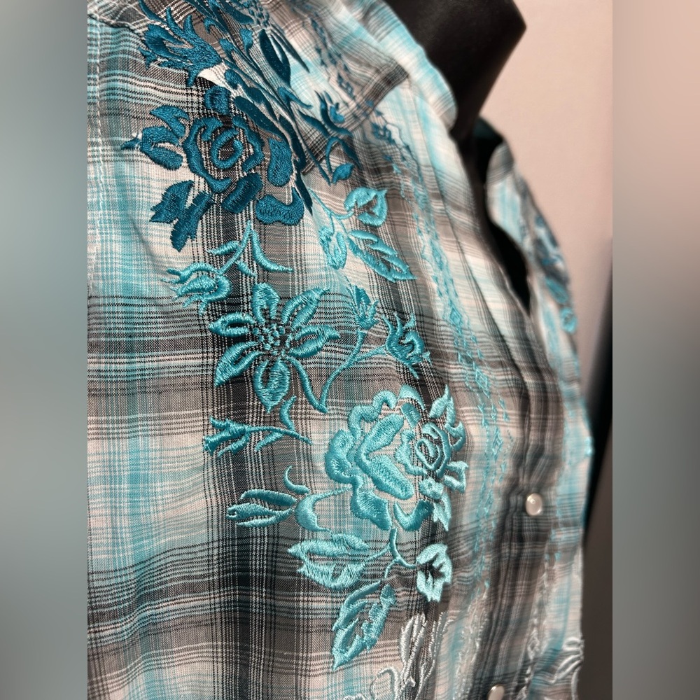 Panhandle Plaid Pearl Snap Shirt Size Medium NWT - Picture 6 of 16